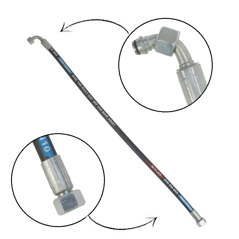 Przewód hydrauliczny 330 bar gwint wewnętrzny M22x1,5 prosta -kolanko M18x1,5 90 stopni L-750mm DN10-2SN PZL-HYDRAL - Image 2