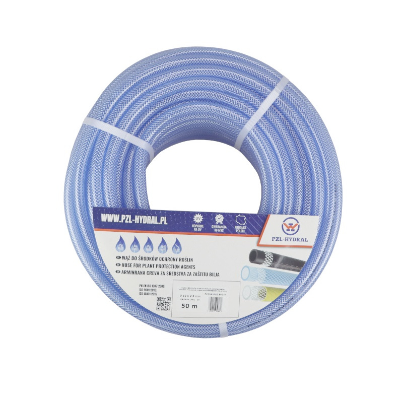 Wąż do środków ochrony roślin (do opryskiwaczy) zbrojony PVC 10X2.5 10bar transparentny HYDRAL (sprzedawane po 50m)