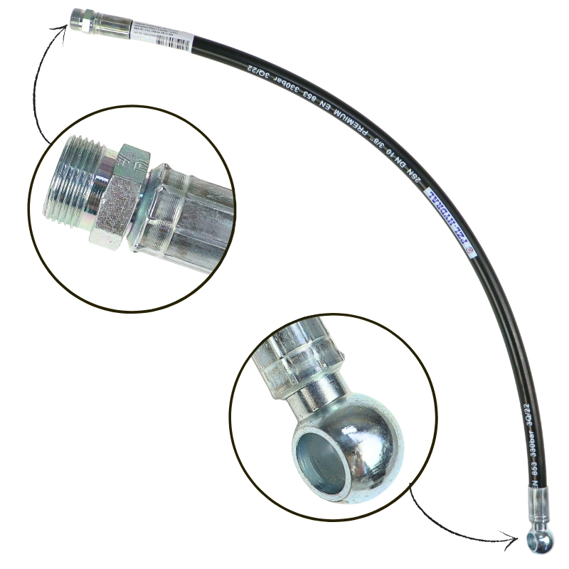 Przewód hydrauliczny 330 bar gwint zewnętrzny M22x1,5 prosta / oczko RNR P01 3/8 L-760mm DN10-2SN - Image 2